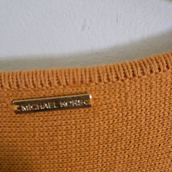Michael Michael Kors Maple Leaf Side Zip Boat Neck Mustard Tunic Sweater Size L - Picture 4 of 5